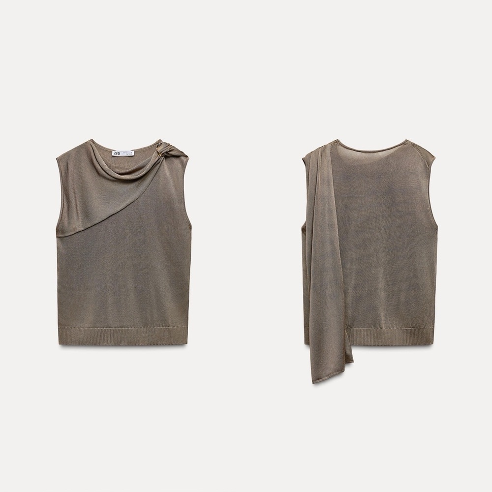 ZARA KNIT TOP WITH GOLDEN SILVER APPLIQUÉ SWEATER TANK TOP SIZE SMALL NWT